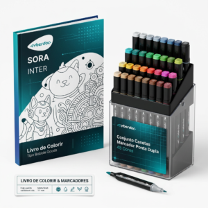 Livro de Colorir Tipo Bobbie Goods + Conjunto Canetas Marcador Ponta Dupla 48 Cores